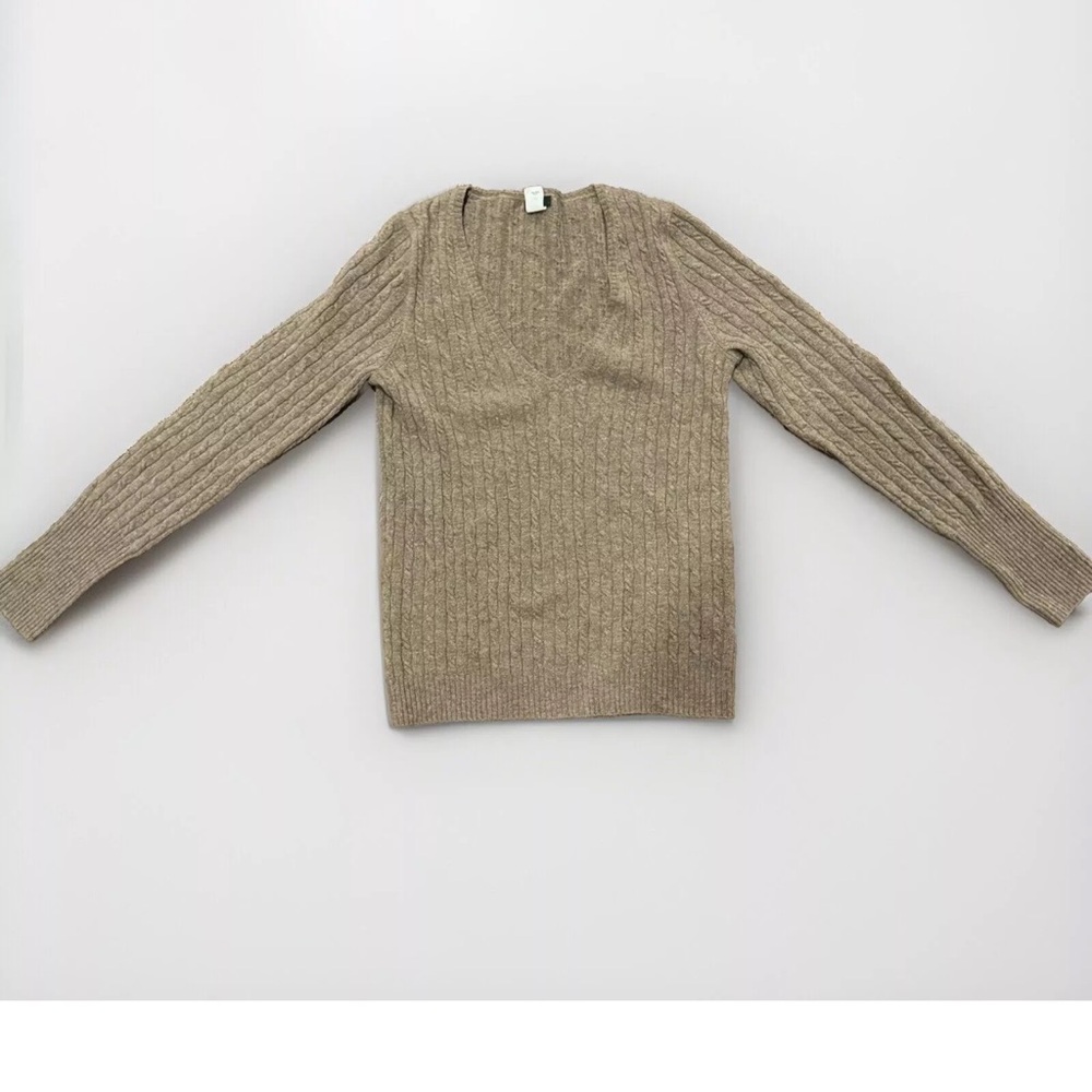 J. Crew Sweater Medium Vtg Pullover Cable Knit Cashmere V-Neck y2k 90s